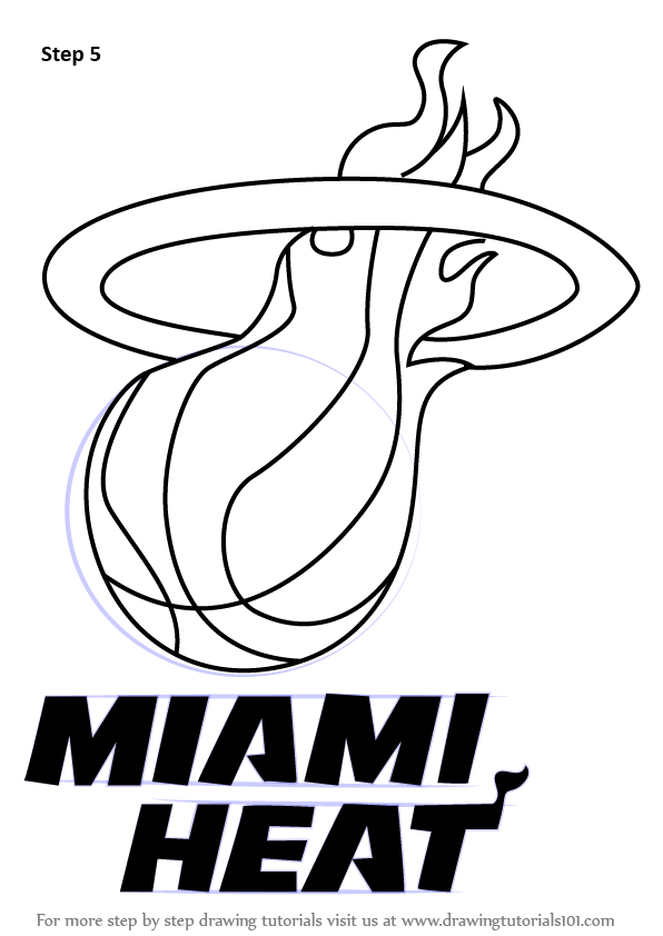 596x842 Learn How To Draw Miami Heat Logo (Nba) Step By Step Drawing - Miami Heat Logo Sketch