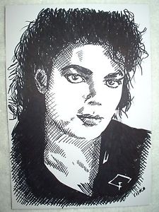 225x300 A4 Black Ink Marker Pen Sketch Drawing Michael Jackson Bad Ebay - Michael Jackson Sketch Pictures