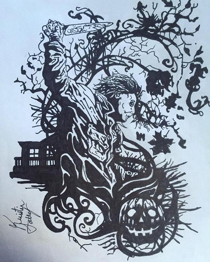 720x900 Michael Myers Abstract Drawing By Kristin Salley - Michael Myers Sketch