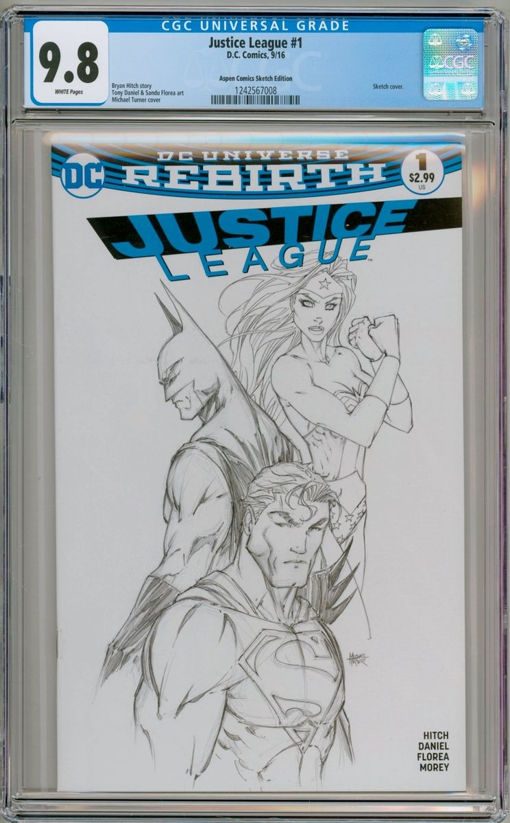 744x1199 Justice League 1 Michael Turner Aspen Sketch Variant Cgc 9.8 Dc - Michael Turner Sketch
