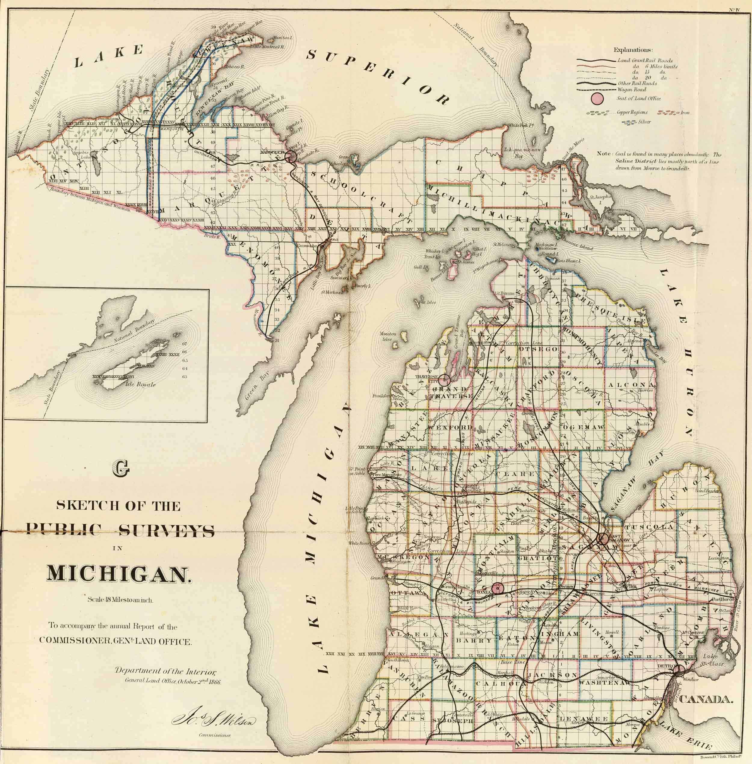 2500x2541 Old Atlas Maps Of Michigan Map Geeks - Michigan Sketch