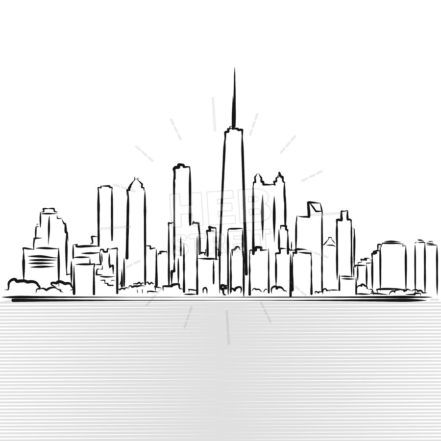 900x900 Chicago Skylinie Sketch. View From Michigan Lake Hebstreits - Michigan Sketch