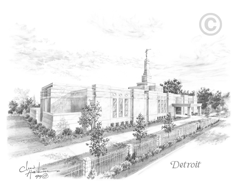 833x650 Detroit Michigan Temple - Michigan Sketch