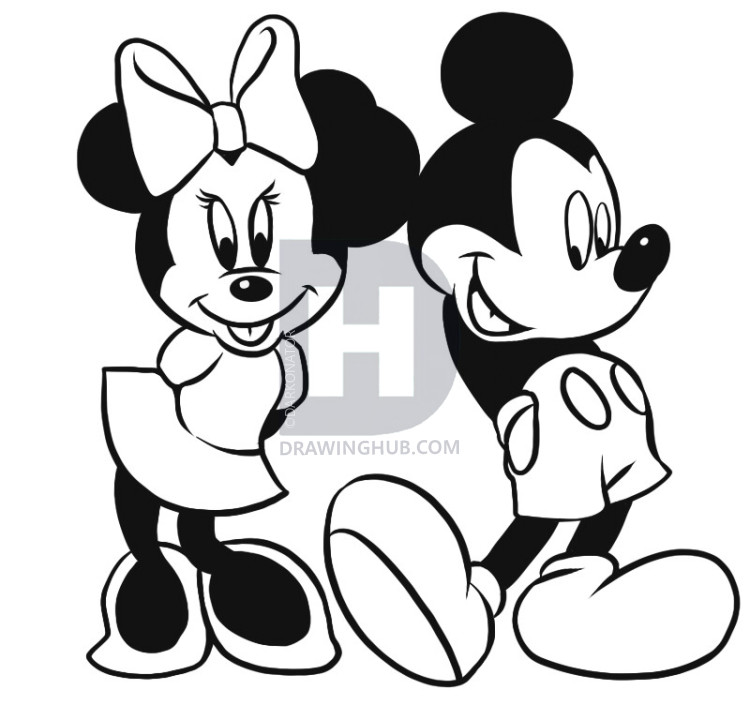 750x720 How To Draw Mickey And Minnie, Step By Step, Drawing Guide, By - Mickey And Minnie Sketch