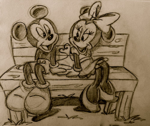 500x421 Mickey And Minnie Drawing Uploaded By Linchy On We Heart It - Mickey And Minnie Sketch