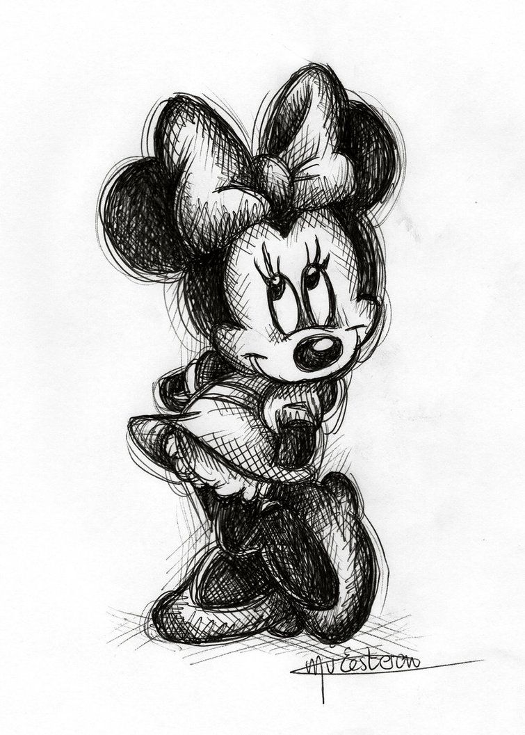 755x1057 Mini Mouse Sketch By Man0uk Minnie Mouse Mice - Mickey Minnie Sketch
