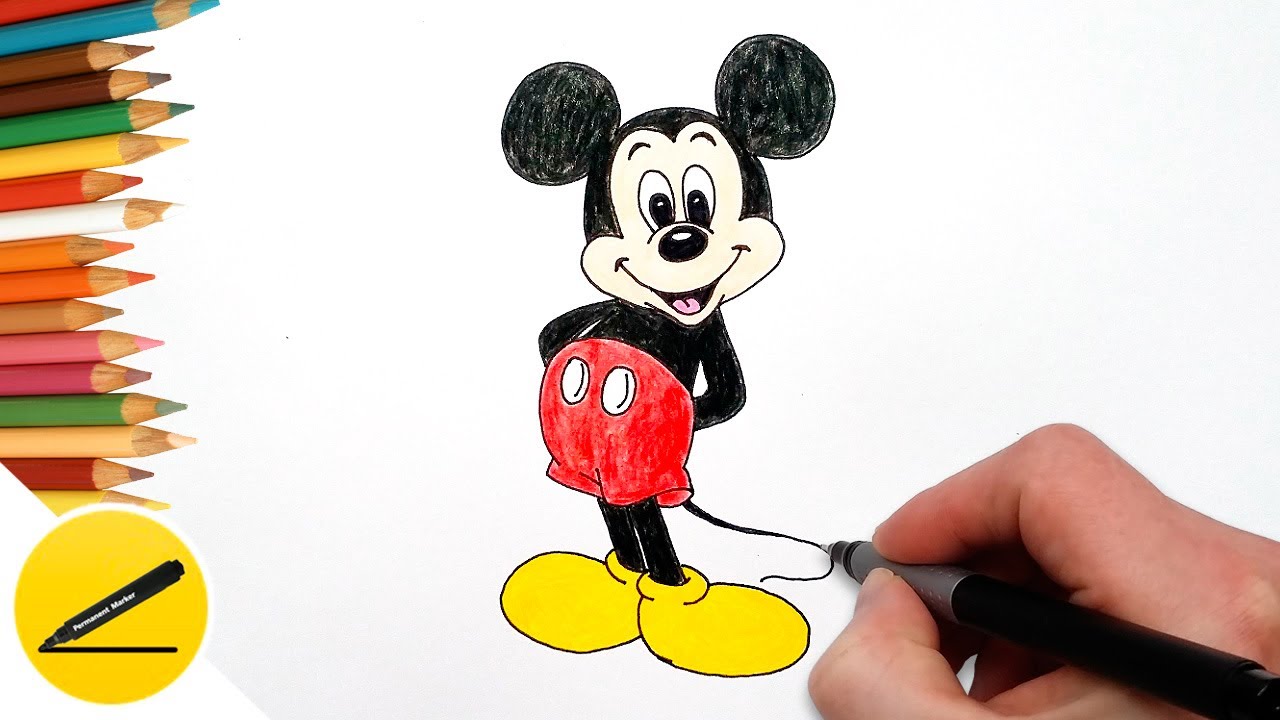 1280x720 How To Draw Mickey Mouse Step By Step, Easy - Mickey Mouse Cartoon Sketch