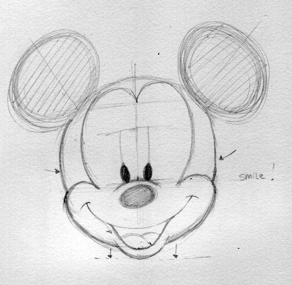600x586 How To Draw Disney Characters Mickey Mouse - Mickey Mouse First Sketch