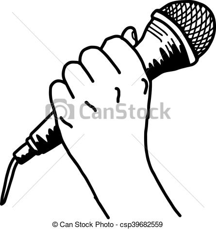 445x470 Illustration Vector Doodle Hand Drawn Of Sketch Hand Holding - Microphone Sketch