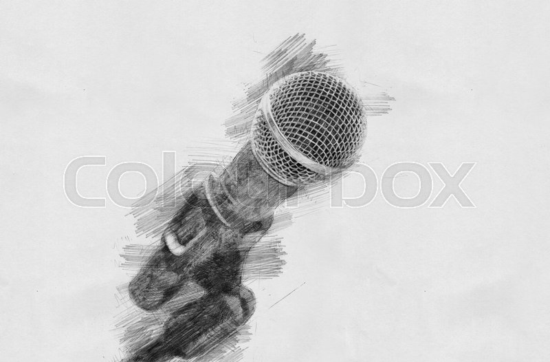 800x526 Microphone. Black And White Sketch With Pencil Stock Photo - Microphone Sketch