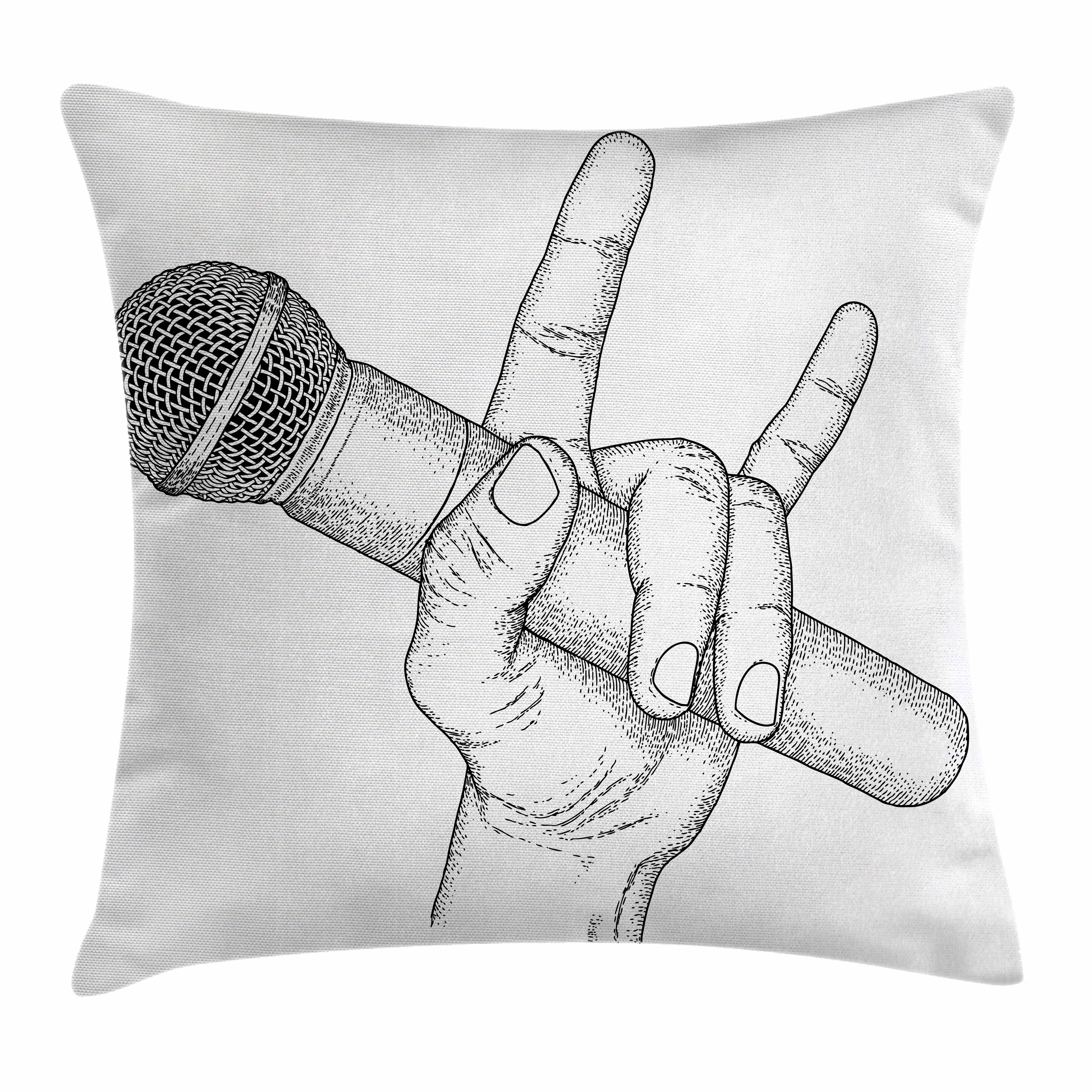 5906x5906 Popstar Party Throw Pillow Cushion Cover, Hand Drawn High Sign For - Microphone Sketch