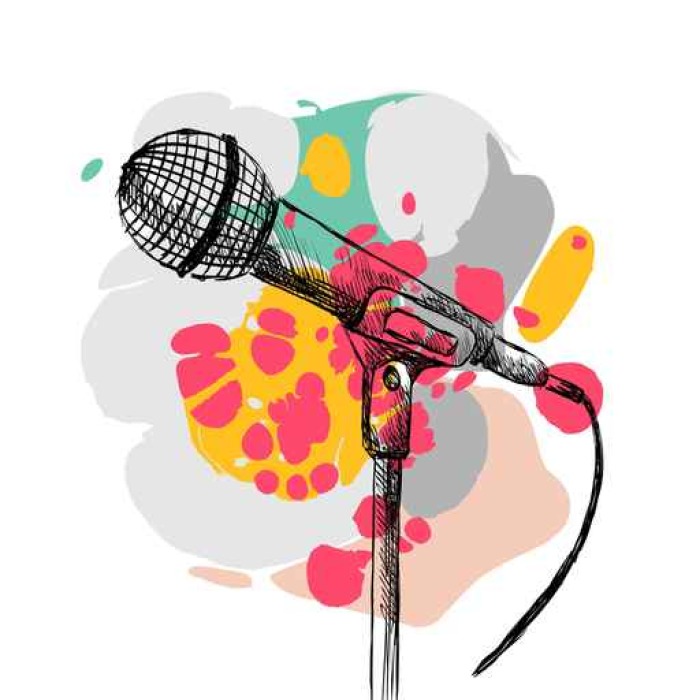 700x700 Sketch Microphone On A White Background With Blots Sticker - Microphone Sketch