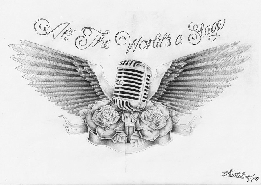900x639 Wings Microphone Sketch Best Tattoo Designs - Microphone Sketch