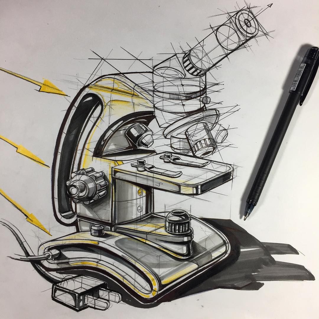 1080x1080 Microscope Sketching And Marker Rendering - Microscope Sketch