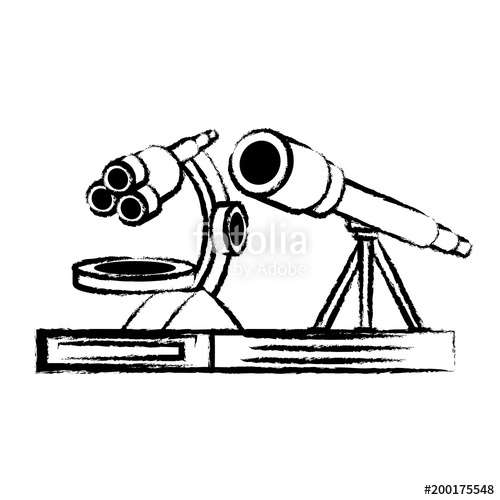 500x500 Sketch Of Microscope And Telescope Icon Over White Background - Microscope Sketch