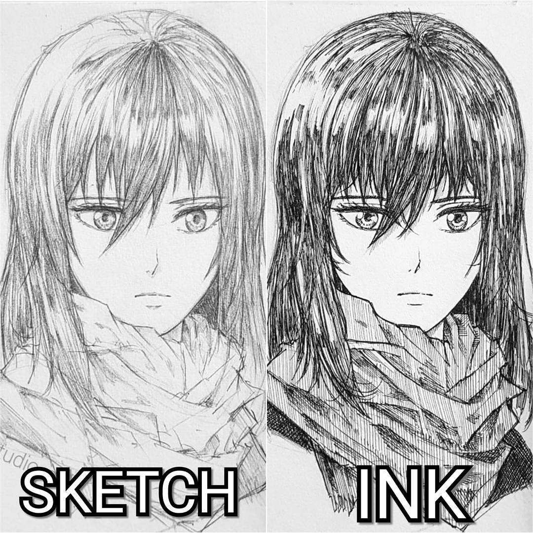 1080x1081 On Twitter Sketch Vs Ink - Mikasa Sketch