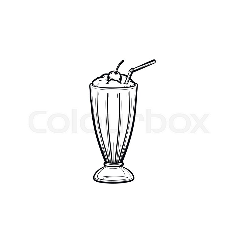 800x800 Milk Cocktail With A Maraschino Cherry And Straw In Tall Glass - Milkshake Sketch