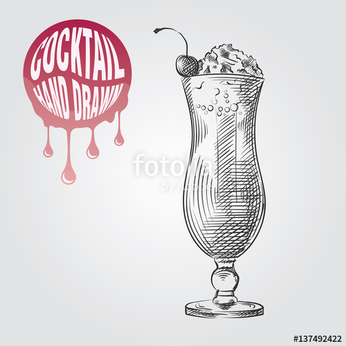 500x500 Milkshake With Cherries And Cream In Glass Hand Drawn Sketch - Milkshake Sketch