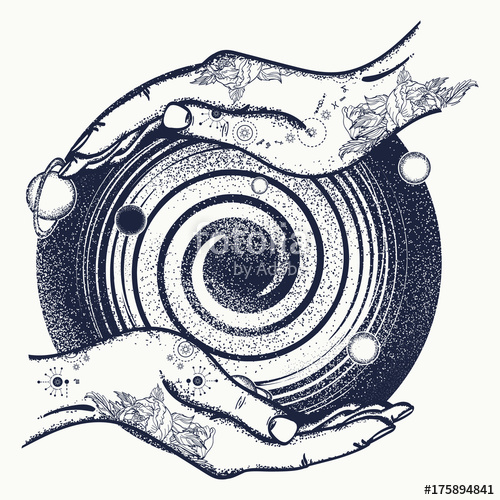 500x500 Magic Hands And Universe Tattoo And T Shirt Design. Universe - Milky Way Sketch