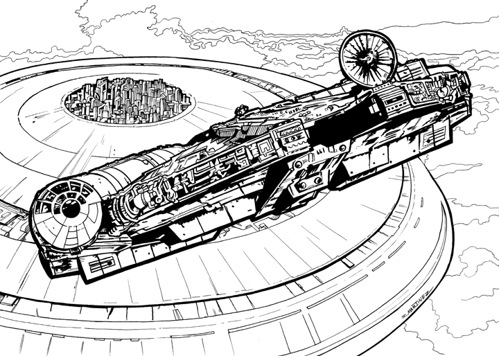720x514 Original Illustration Star Wars Illustrated Esb Card - Millennium Falcon Sketch