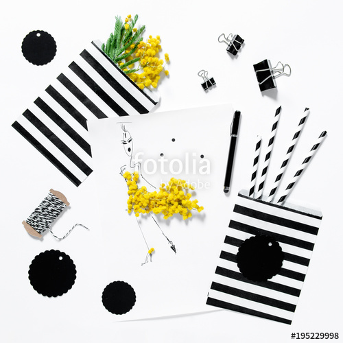 500x500 Fashion Flat Lay Sketch Book Mimosa Flowers Office Supplies Stock - Mimosa Sketch