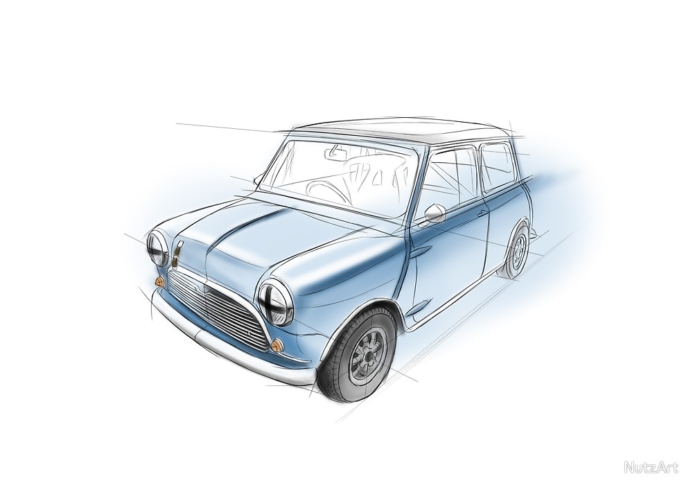 1000x707 Classic Cooper Sketch By Nutzart Redbubble - Mini Cooper Sketch