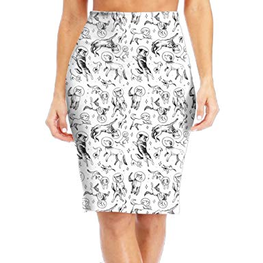 385x385 Mc Wuahw Space Dogs Sketch Printed Bodycon Pencil Skirt Daily Mini - Mini Skirt Sketch