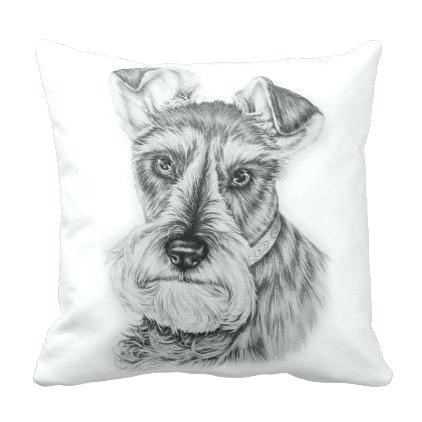 422x422 Schnauzer Pillow Drawing Of Schnauzer Dog Art Throw Pillow Drawing - Miniature Schnauzer Sketch