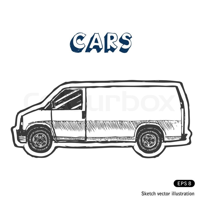 800x800 Minibus For Cargo Transportation Stock Vector Colourbox - Minibus Sketch