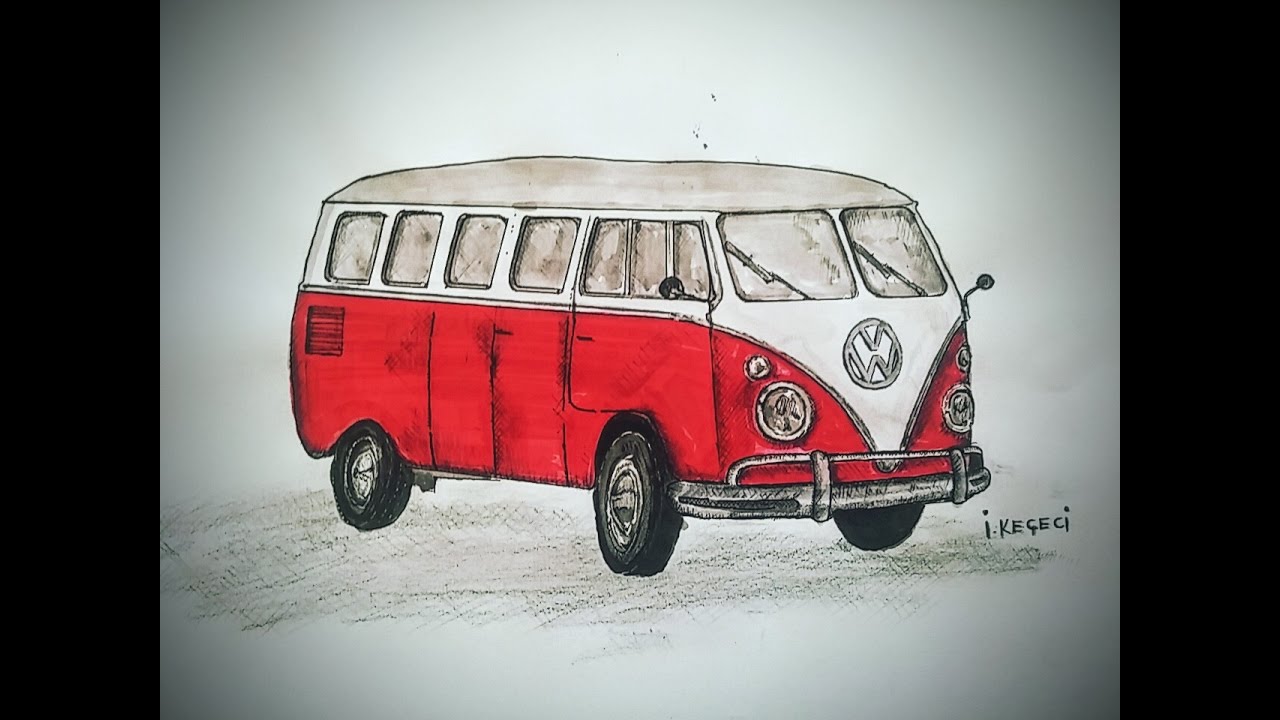 1280x720 Volkswagen Classic Van (Timelapse Drawing) - Minibus Sketch