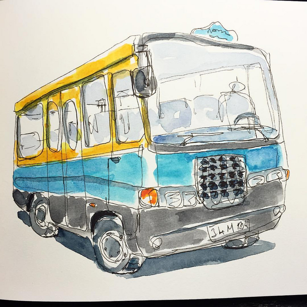 1024x1024 Widely Used Way Of Transportation In Istanbul, - Minibus Sketch