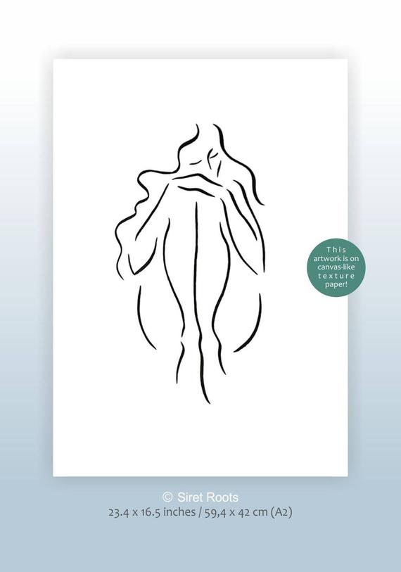 570x813 Minimalist Sketch Of A Girl Sitting. Black And White Brush Etsy - Minimalist Sketch