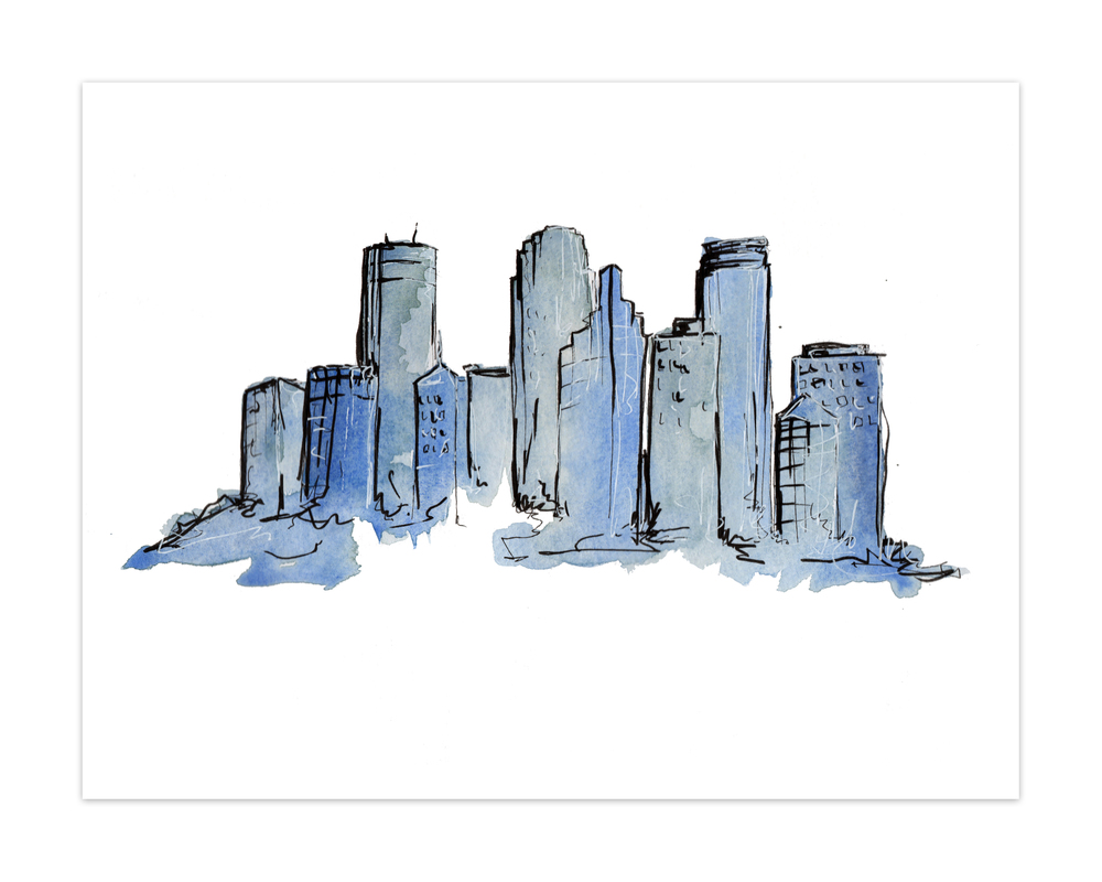 1000x800 Minneapolis Blue Art Print Cait Courneya - Minneapolis Skyline Sketch