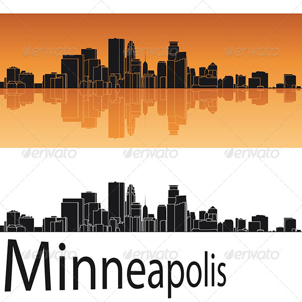 590x590 Minneapolis Skyline In Orange Background By Paulrommer Graphicriver - Minneapolis Skyline Sketch