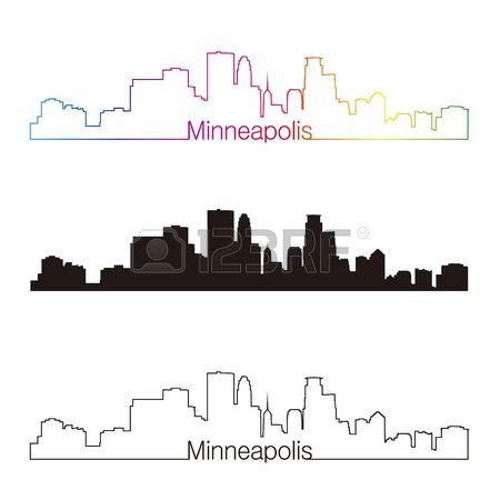 450x450 Minneapolis Skyline Linear Style With Rainbow In Editable Vector - Minneapolis Skyline Sketch