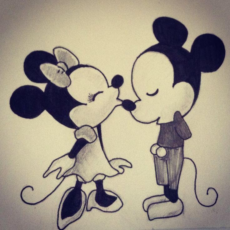 736x736 Step By Step Chibi Minnie And Mickey Mouse Kissing Drawings Of - Minnie And Mickey Mouse Sketch