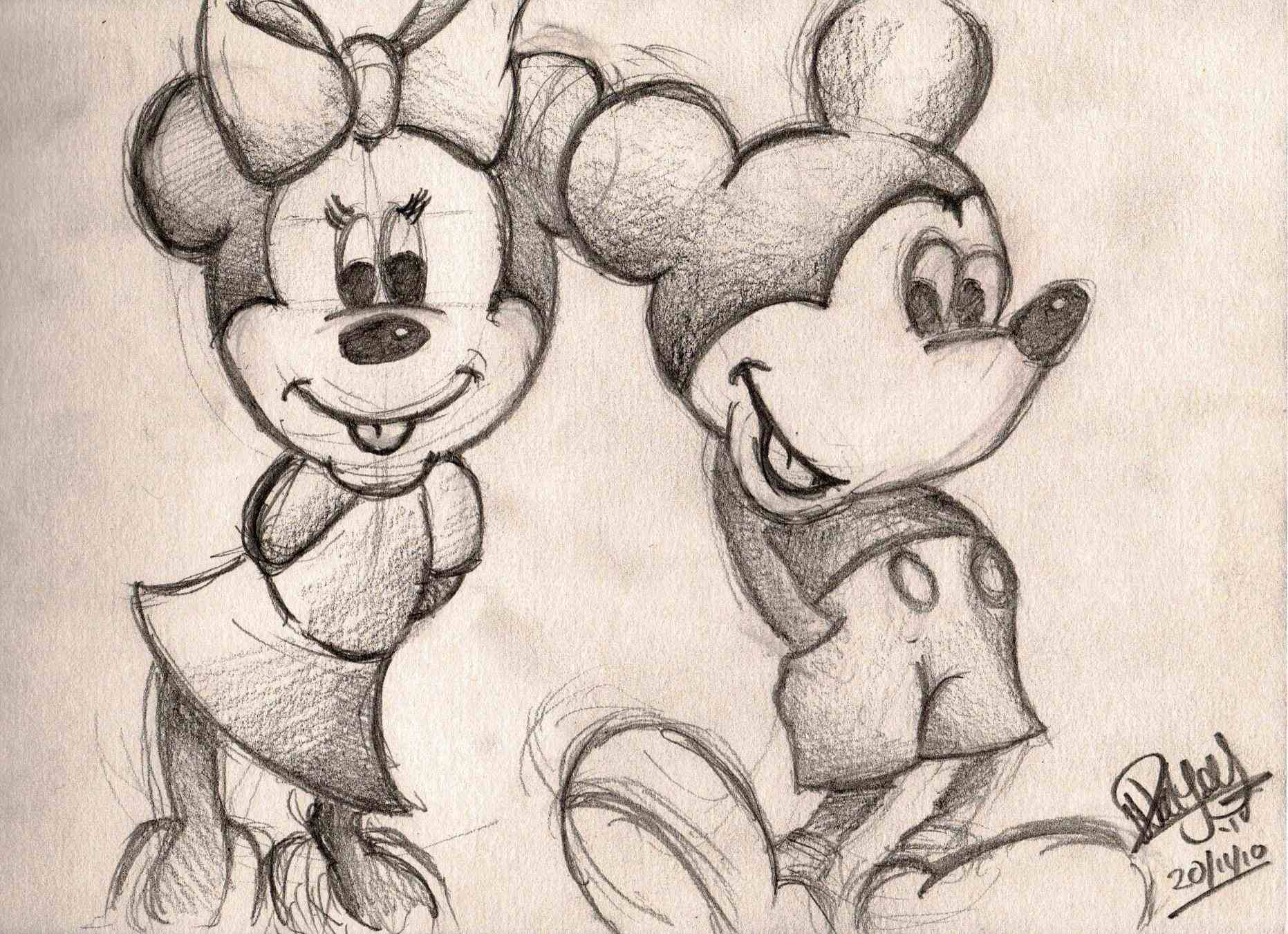 1863x1350 Collection Of Minnie Mouse Pencil Drawing High Quality, Free - Minnie Mouse And Mickey Mouse Sketch