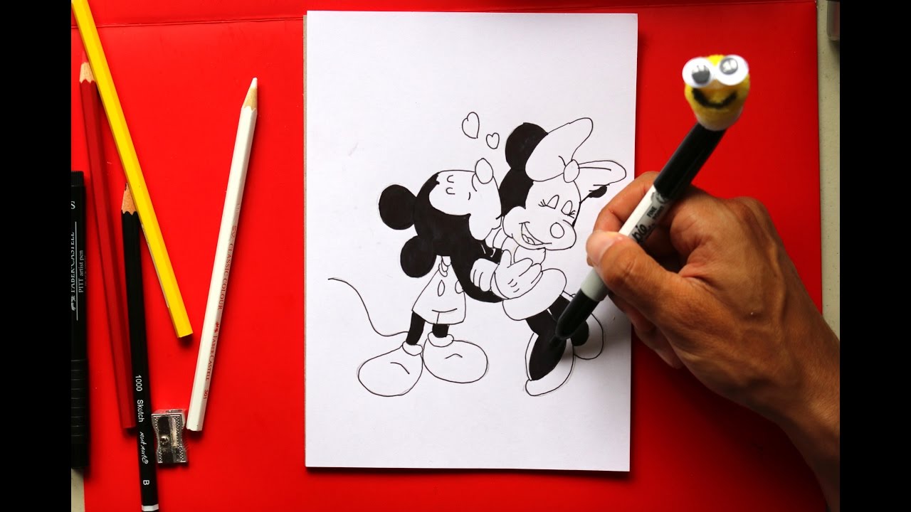 1280x720 How To Draw Minnie Mouse And Mickey Mouse Kissing - Minnie Mouse And Mickey Mouse Sketch