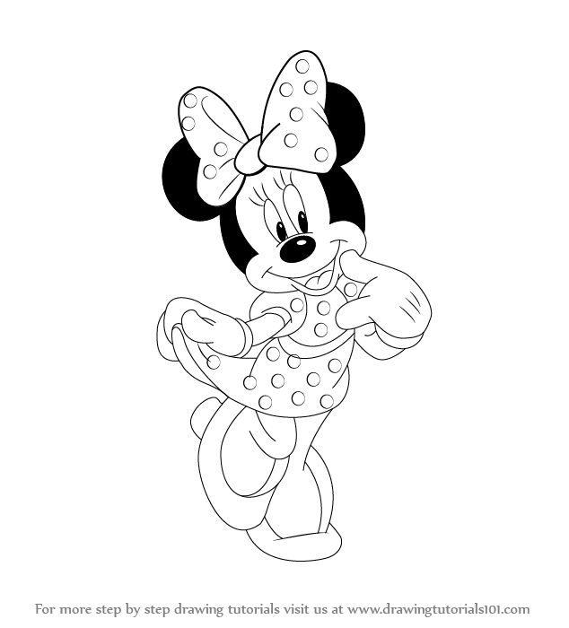 634x700 Learn How To Draw Minnie Mouse (Minnie Mouse) Step By Step - Minnie Mouse Pencil Sketch