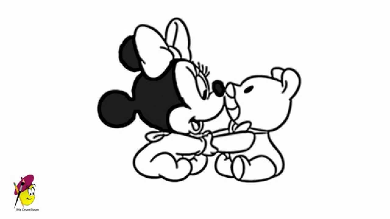 1280x720 Drawings Of Minnie Mouse Baby Minnie Mouse Playing With Teddy - Minnie Mouse Sketch