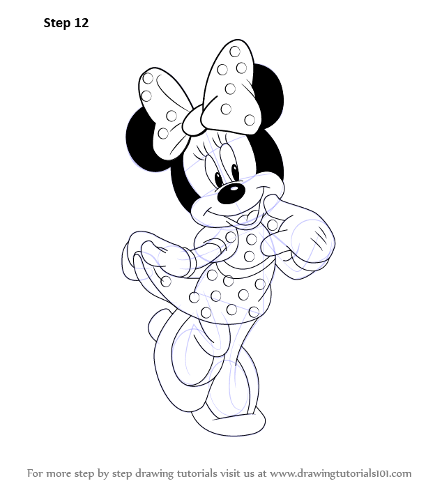 634x700 Learn How To Draw Minnie Mouse (Minnie Mouse) Step By Step - Minnie Mouse Sketch Step By Step
