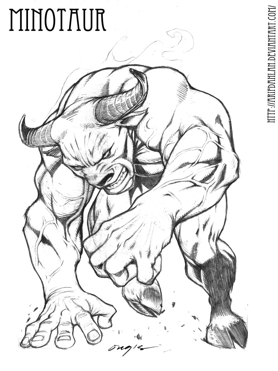 924x1234 Pin By Todd Konitzer On Mythology Tattoos, Rage And - Minotaur Sketch