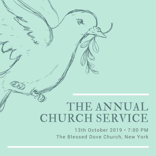 530x530 Mint Green With Dove Sketch Church Invitation - Mint Sketch