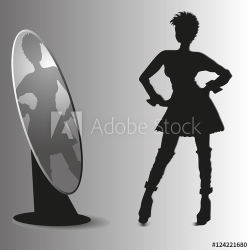 500x500 Girl And Mirror Design Sketch Drawing Style Silhouette Of A Woman - Mirror Reflection Sketch