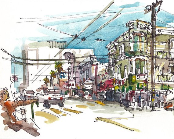570x456 San Francisco Mission California Urban Watercolor Sketch Etsy - Mission Sketch