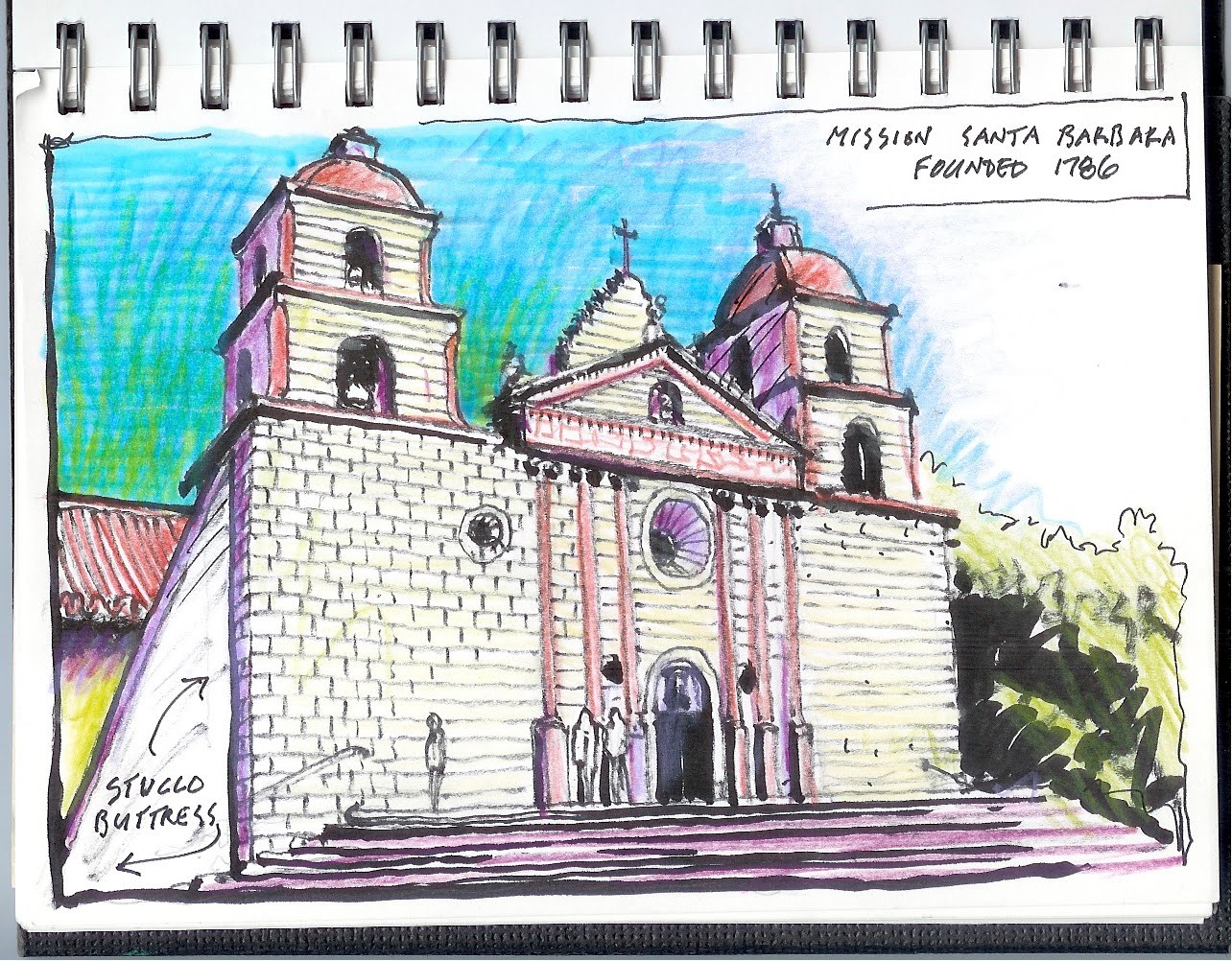 1284x1002 Drawing (On) The World Mission Santa Barbara - Mission Sketch