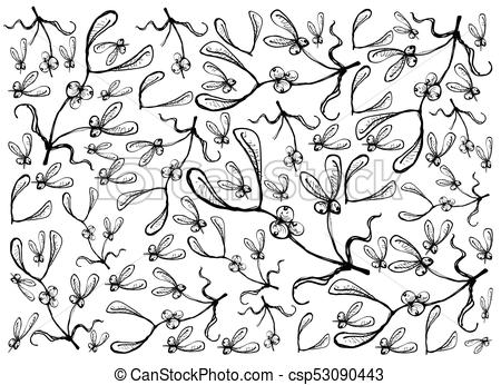 450x346 Hand Drawn Of Lovely Mistletoe With Bow Background. Background - Mistletoe Sketch
