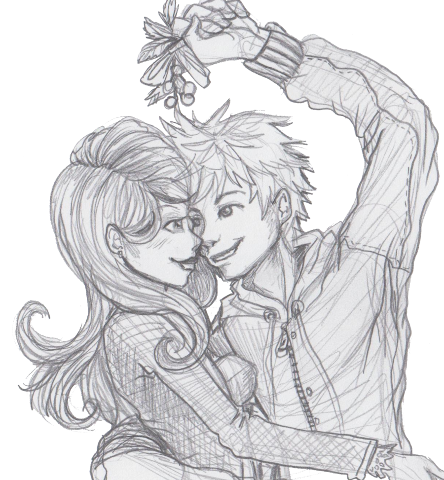 900x973 Collection Of Free Mistletoe Drawing Couple. Download On Ubisafe - Mistletoe Sketch