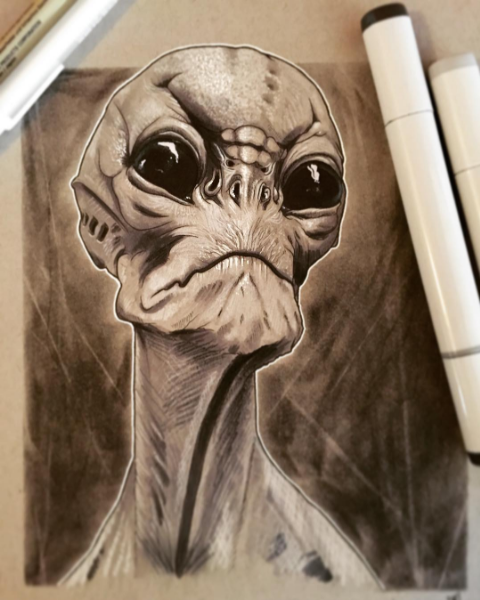 480x600 Alien Sketch - Mixed Media Sketch