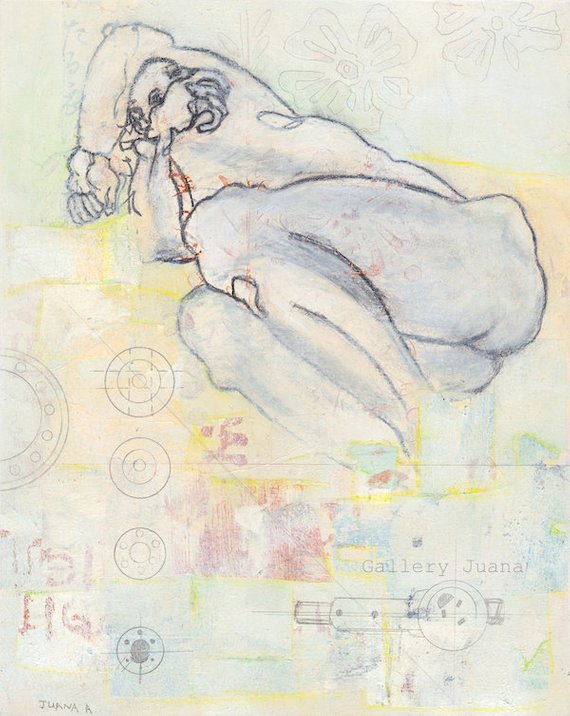 570x716 Male Figure Drawing Mixed Media Painting And Collage On Etsy - Mixed Media Sketch